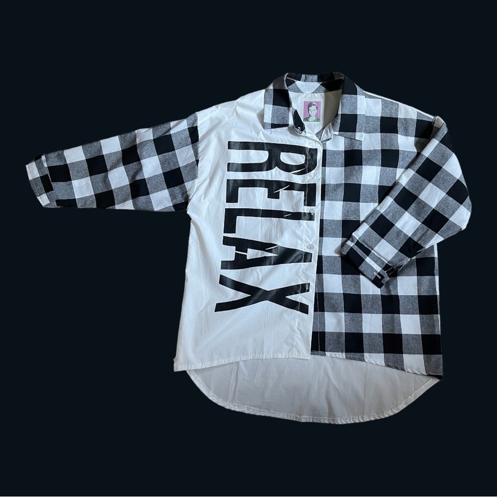 Cotton white with black plaid shirt. New.